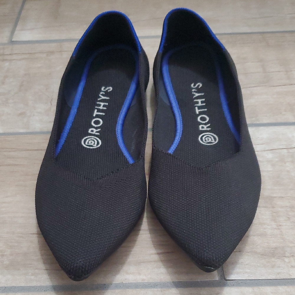 Rothy's Black Flats with Blue Accents
